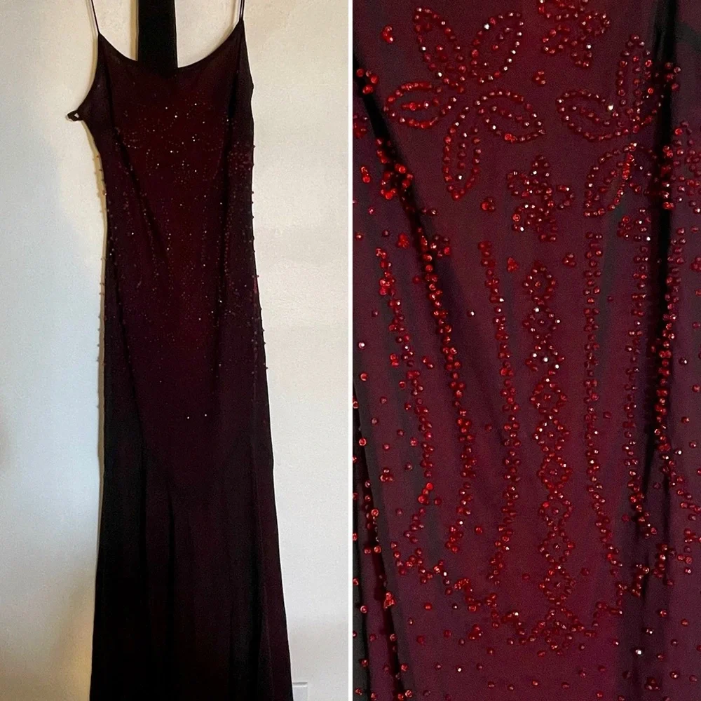 Embellished Burgundy Maxi Slip Dress - Picture 1 of 1